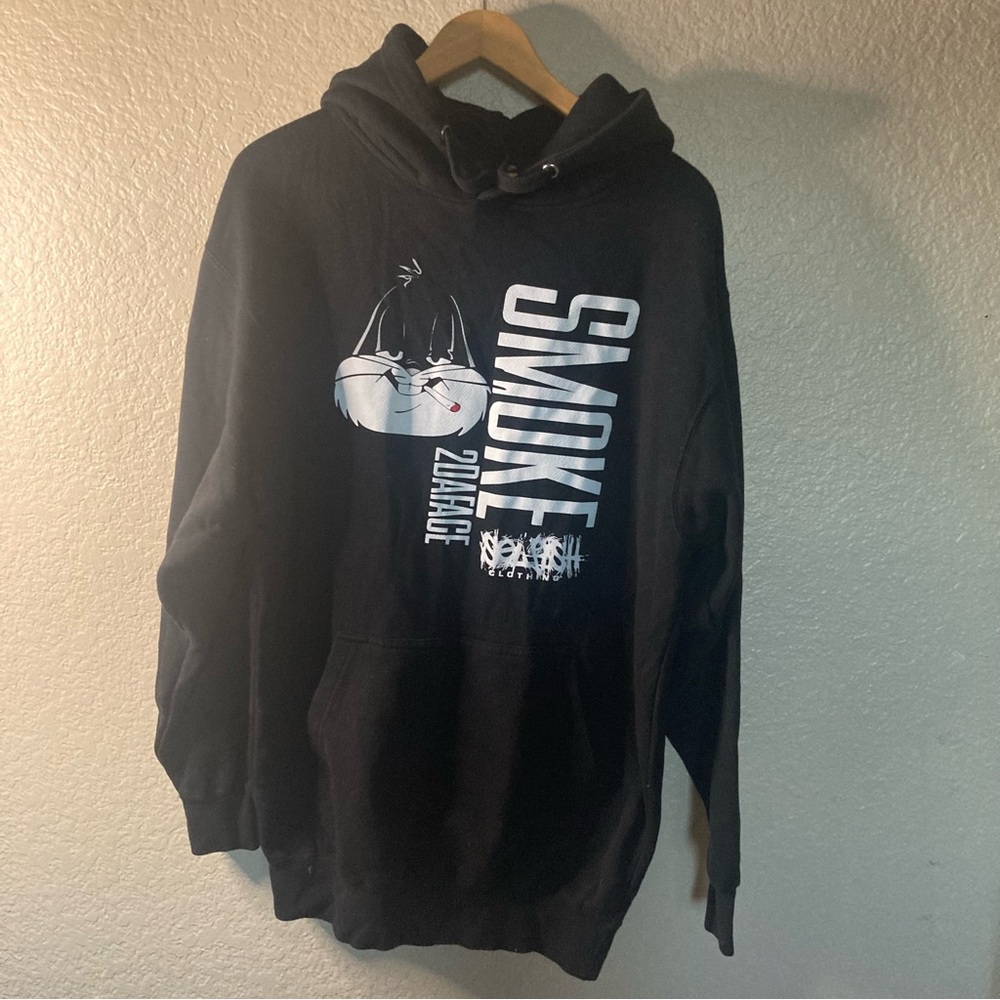 SEL FISH Streetwear Graphic Smoke 2DAFACE Bugs Bunny Hoodie Medium 100% Cotton